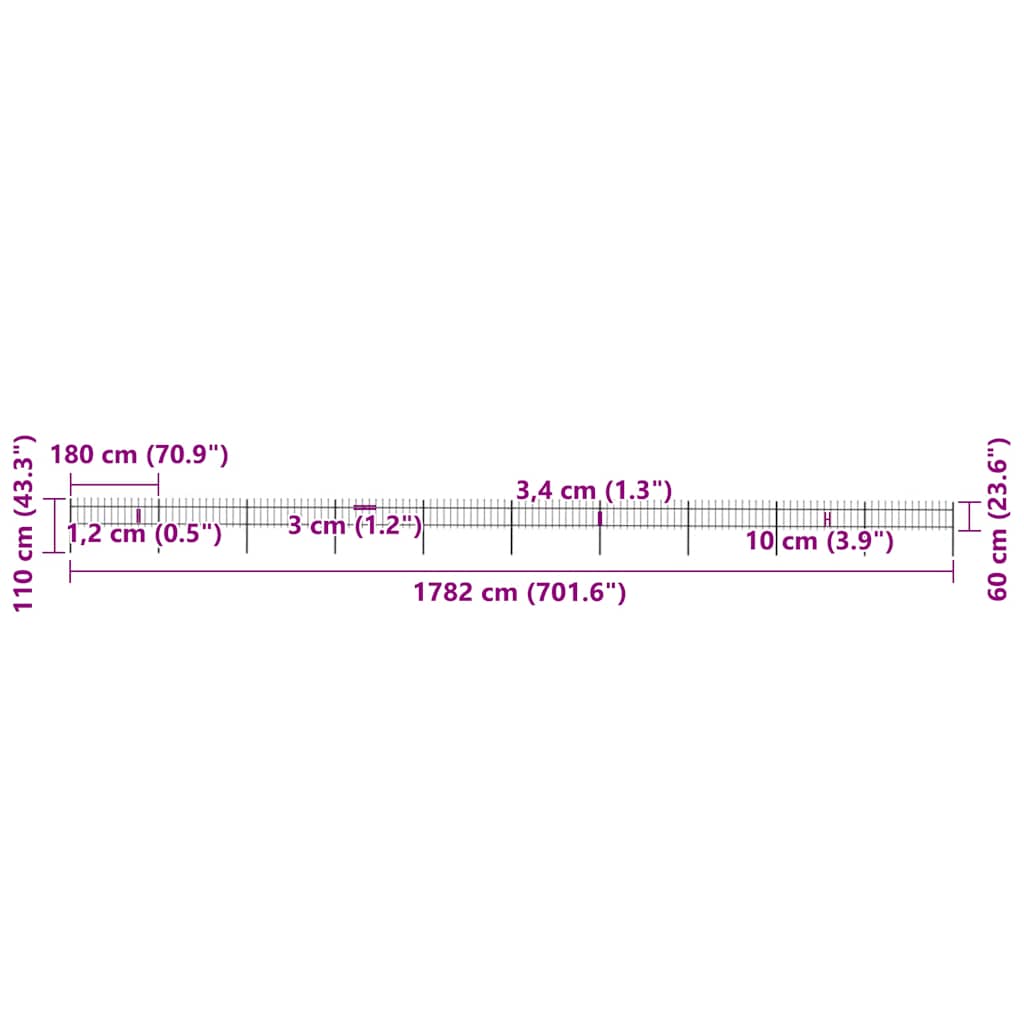 havehegn med spydtop stål 1781,5x60 cm sort