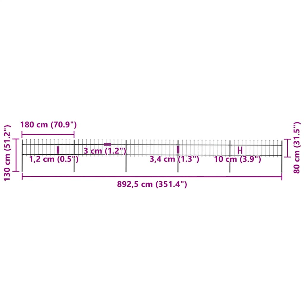 havehegn med spydtop stål 892,5x80 cm sort