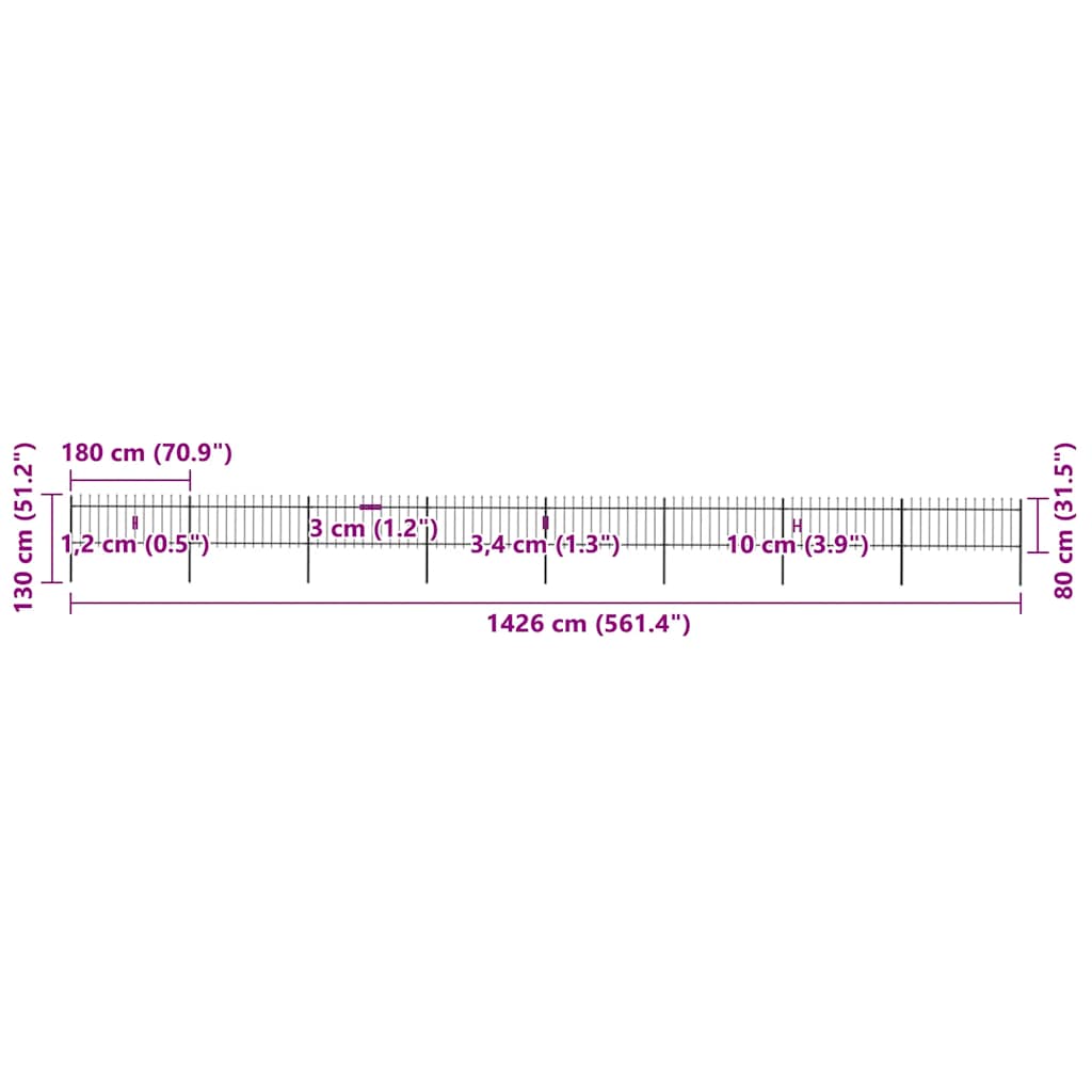 havehegn med spydtop stål 1426x80 cm sort