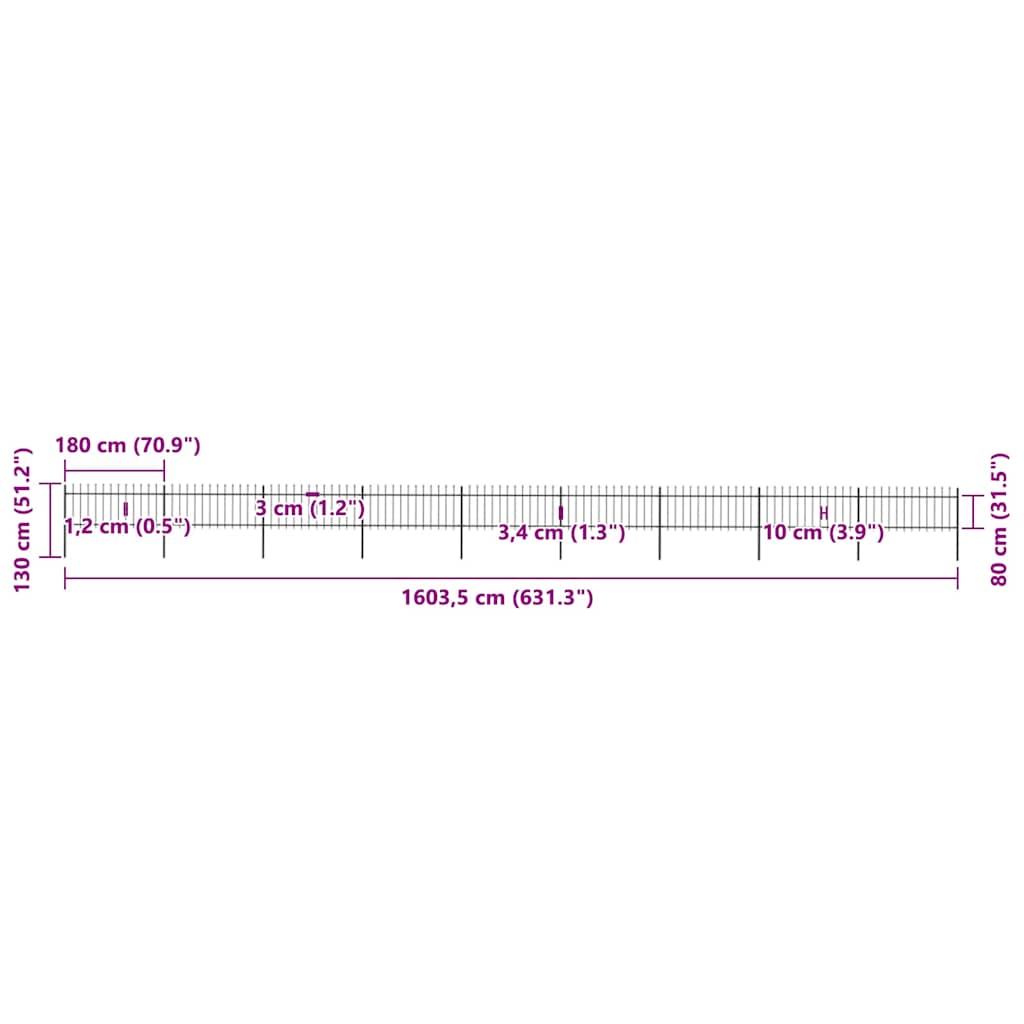 havehegn med spydtop stål 1603,5x80 cm sort