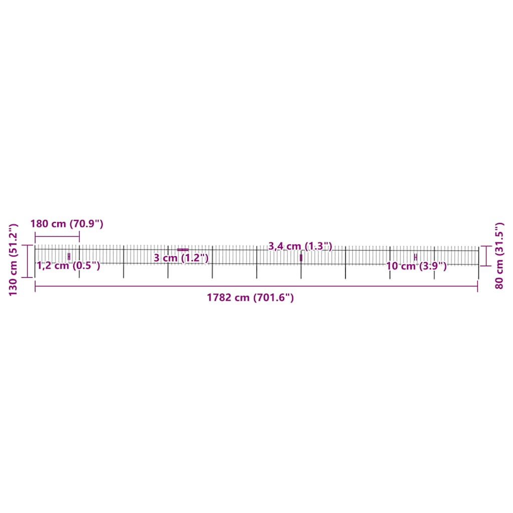 havehegn med spydtop stål 1781,5x80 cm sort