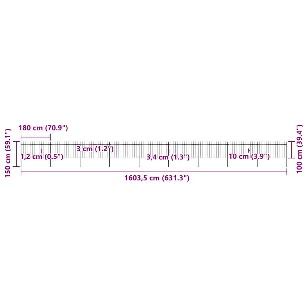 havehegn med spydtop stål 1603,5x100 cm sort