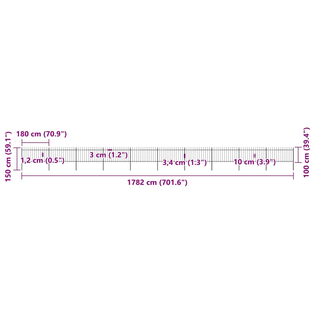 havehegn med spydtop stål 1781,5x100 cm sort