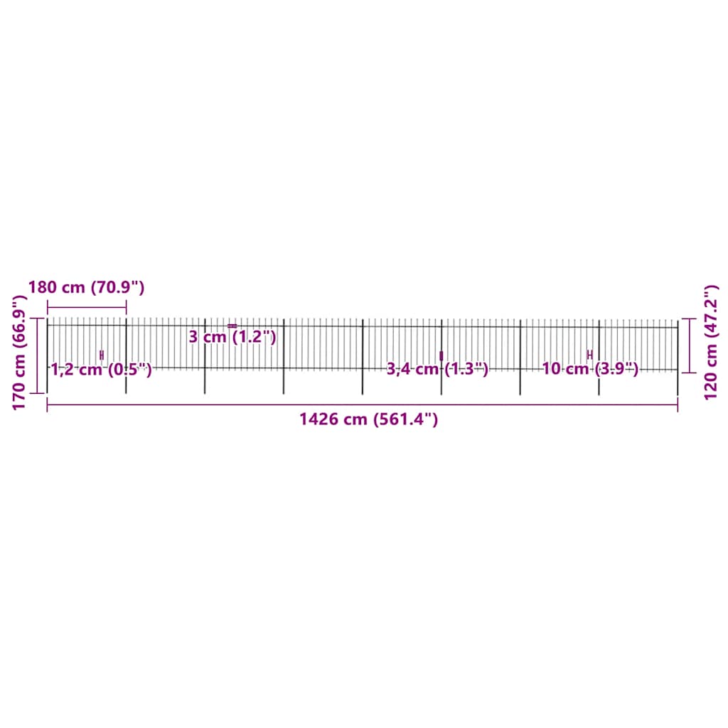 havehegn med spydtop stål 1426x120 cm sort