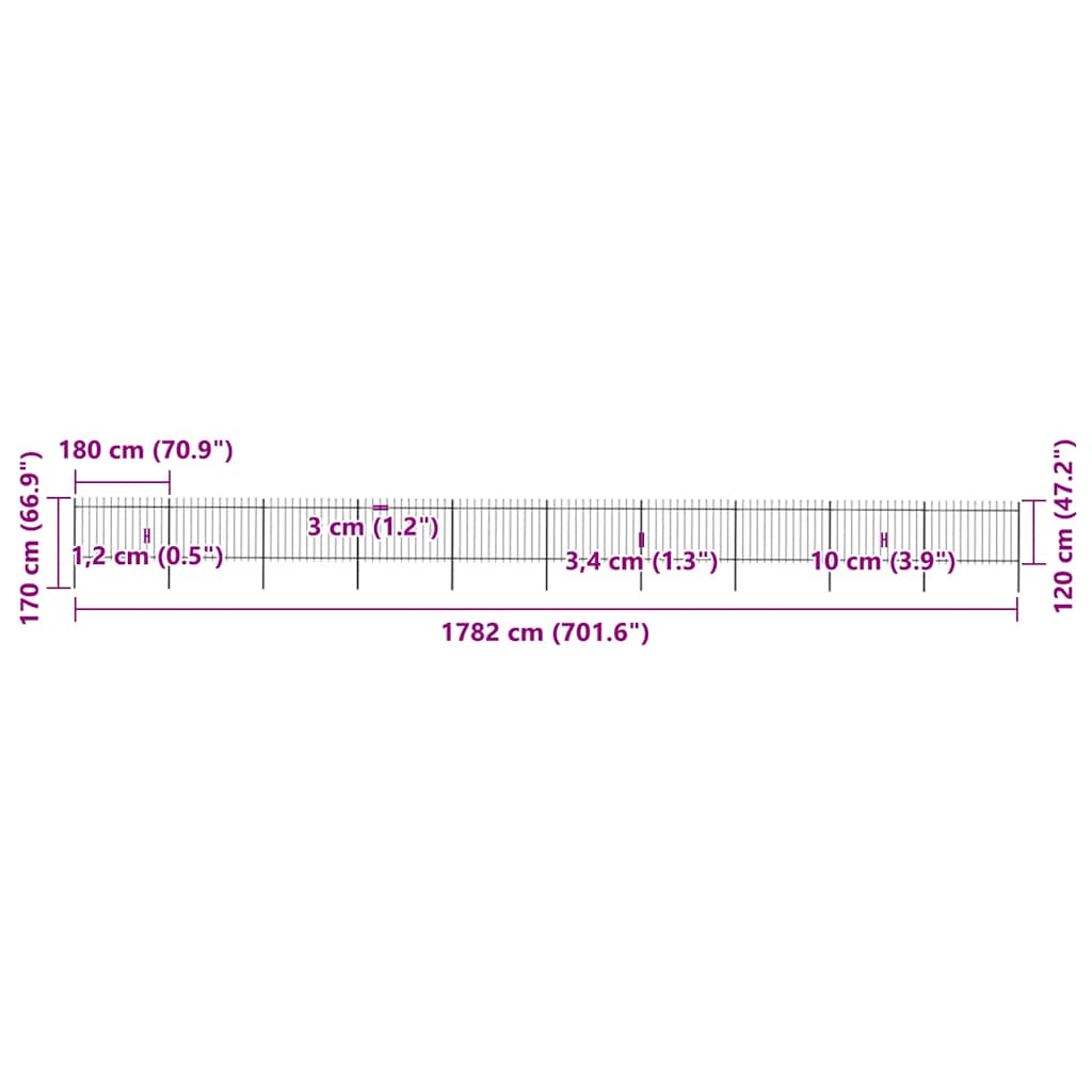 havehegn med spydtop stål 1781,5x120 cm sort