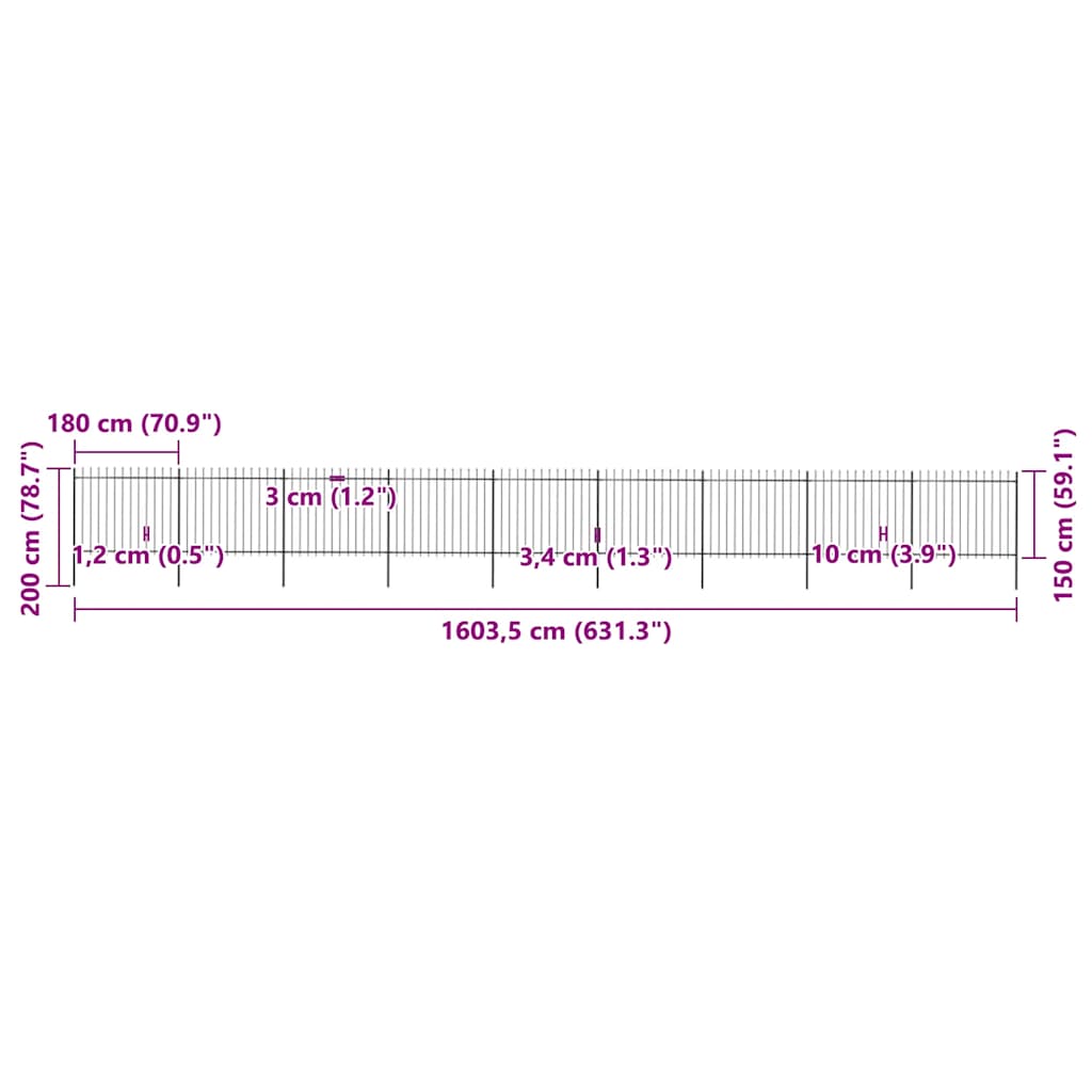 havehegn med spydtop stål 1603,5x150 cm sort