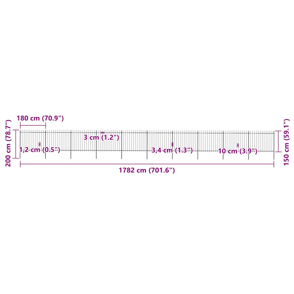 havehegn med spydtop stål 1781,5x150 cm sort
