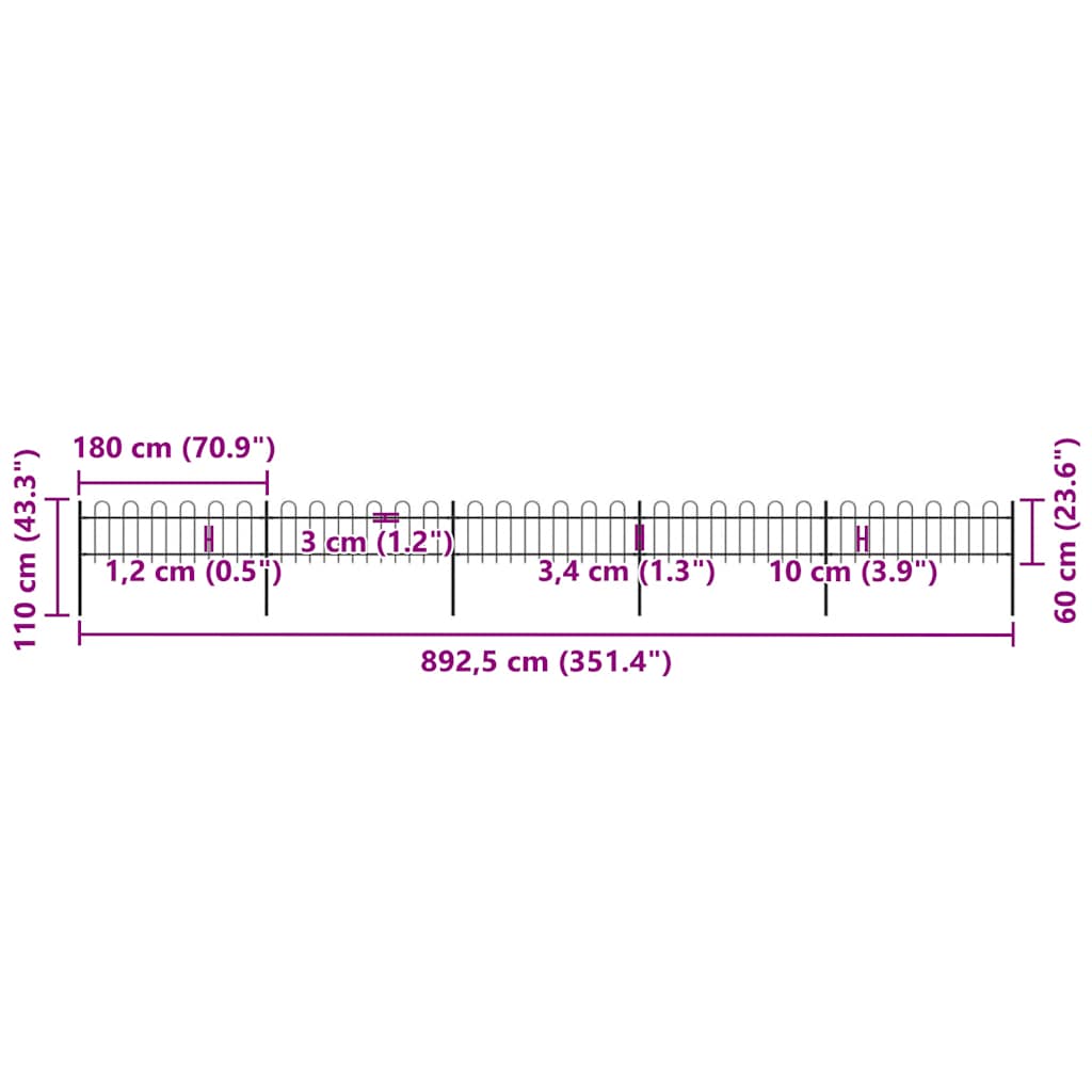 havehegn med bøjleop stål 892,5x60 cm sort