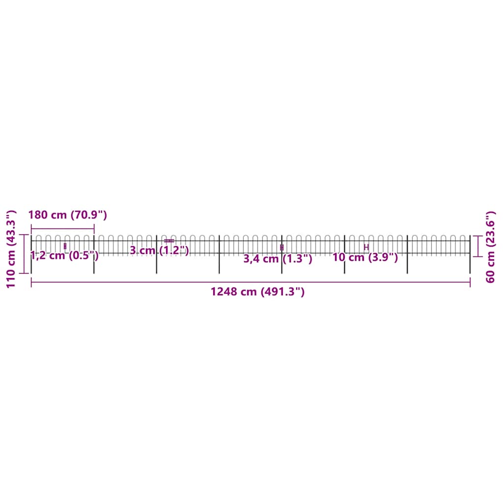 havehegn med bøjleop stål 1248x60 cm sort