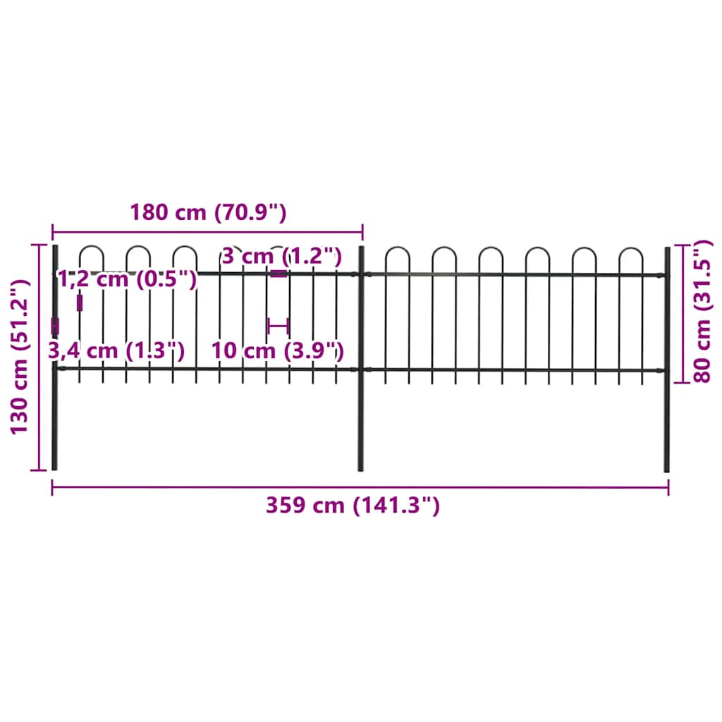 havehegn med bøjleop stål 359x80 cm sort