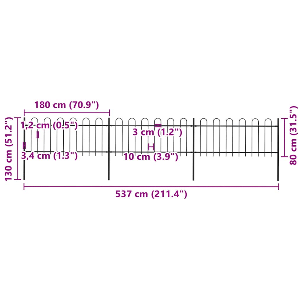 havehegn med bøjleop stål 537x80 cm sort