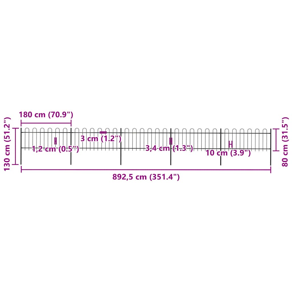 havehegn med bøjleop stål 892,5x80 cm sort