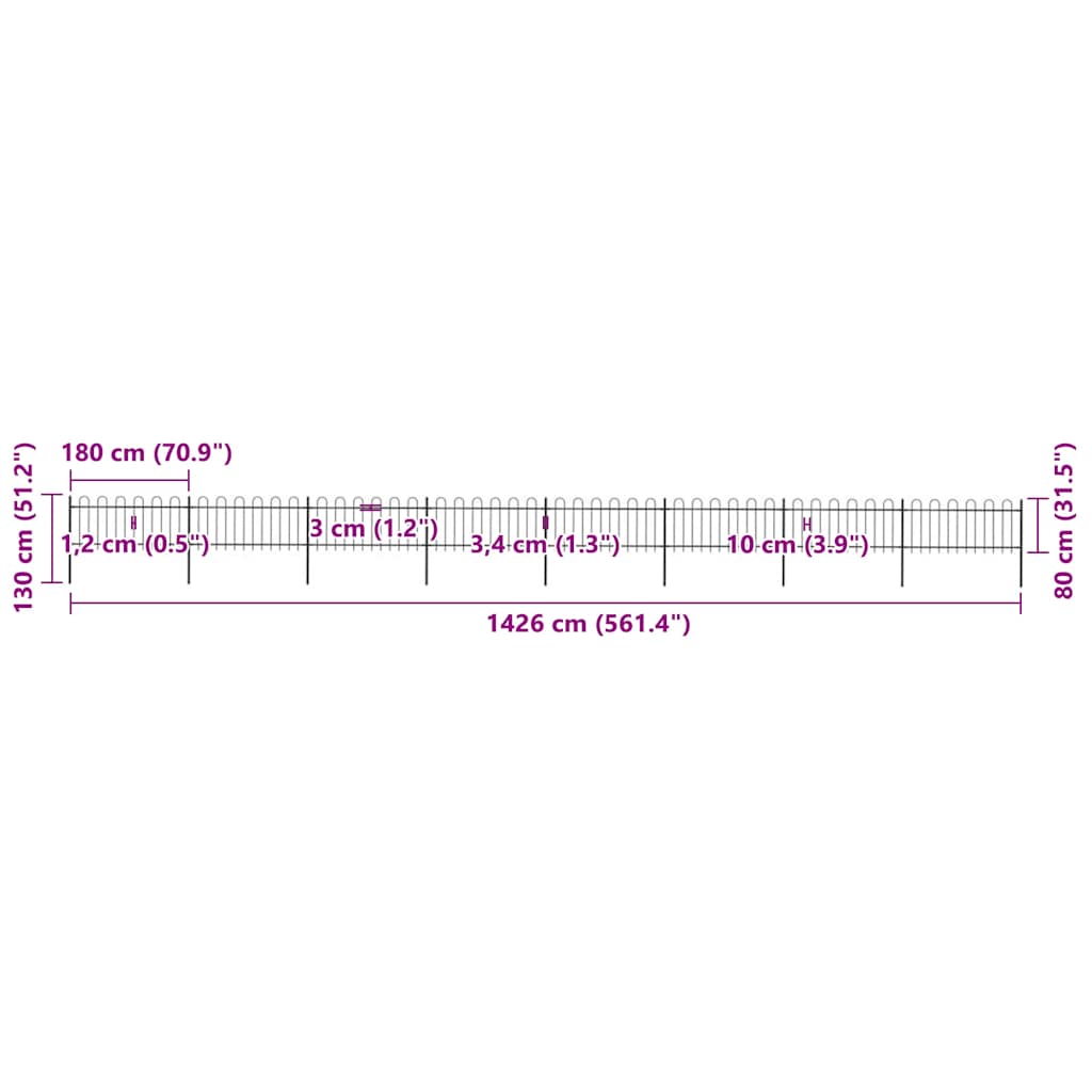 havehegn med bøjleop stål 1426x80 cm sort