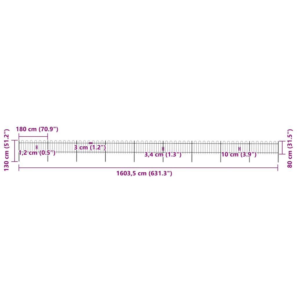 havehegn med bøjleop stål 1603,5x80 cm sort