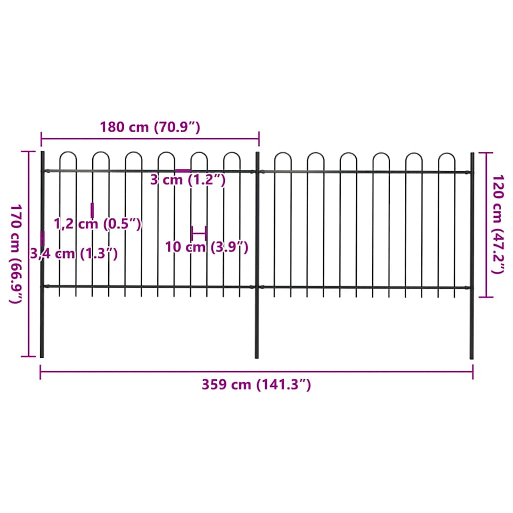 havehegn med bøjleop stål 359x120 cm sort