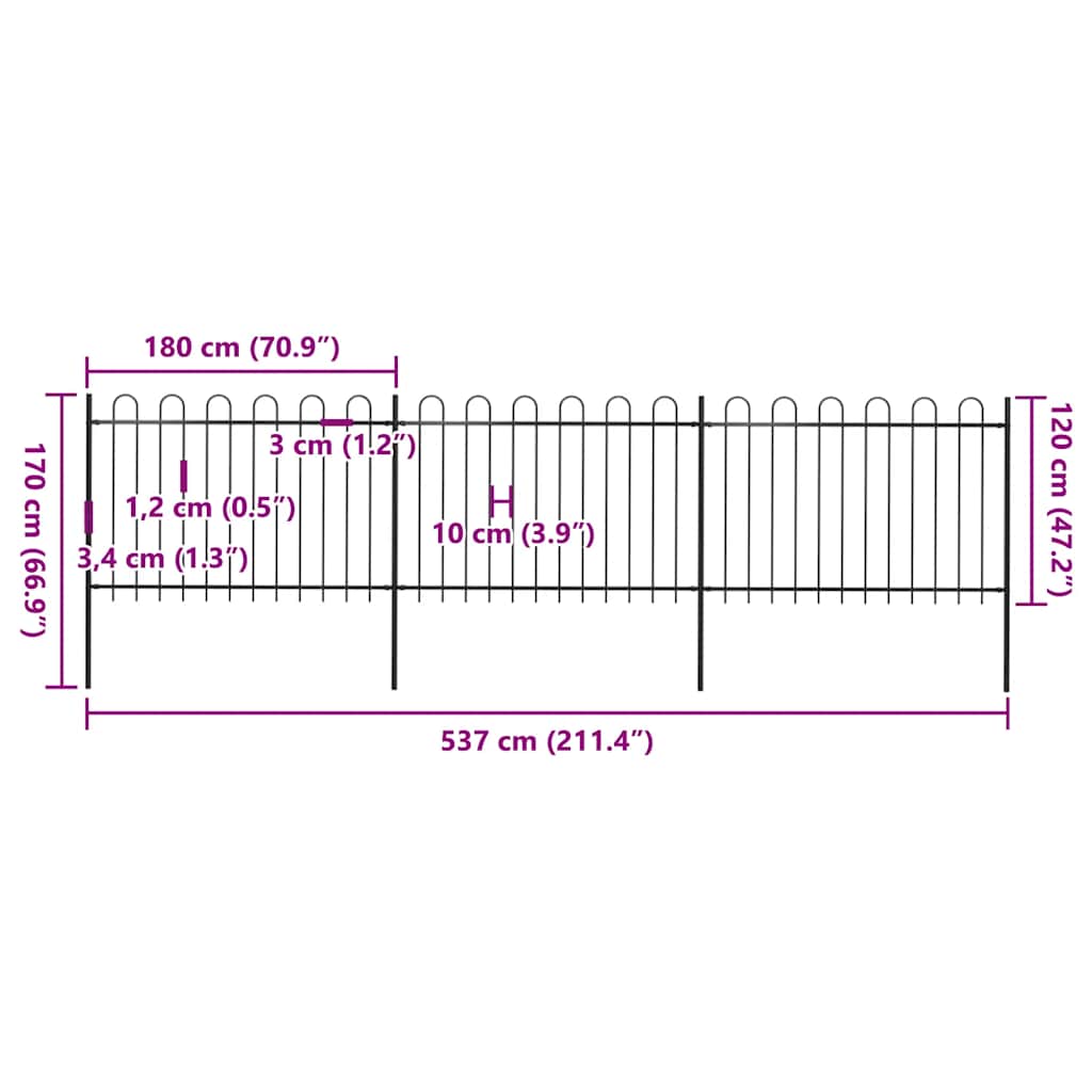 havehegn med bøjleop stål 537x120 cm sort