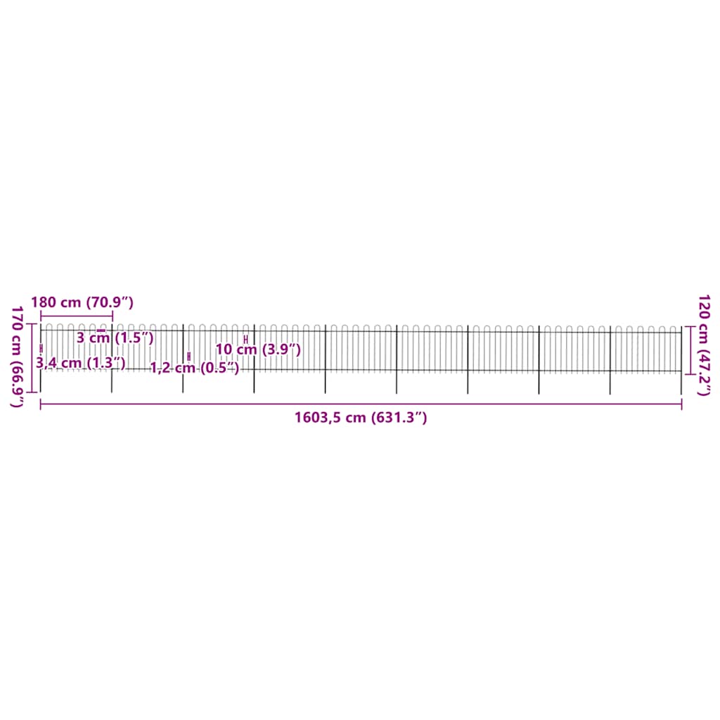 havehegn med bøjleop stål 1603,5x120 cm sort