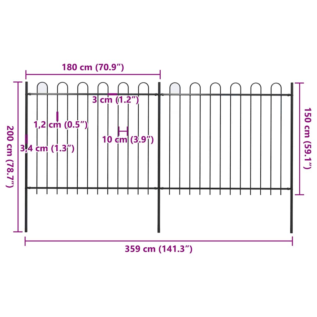 havehegn med bøjleop stål 359x150 cm sort