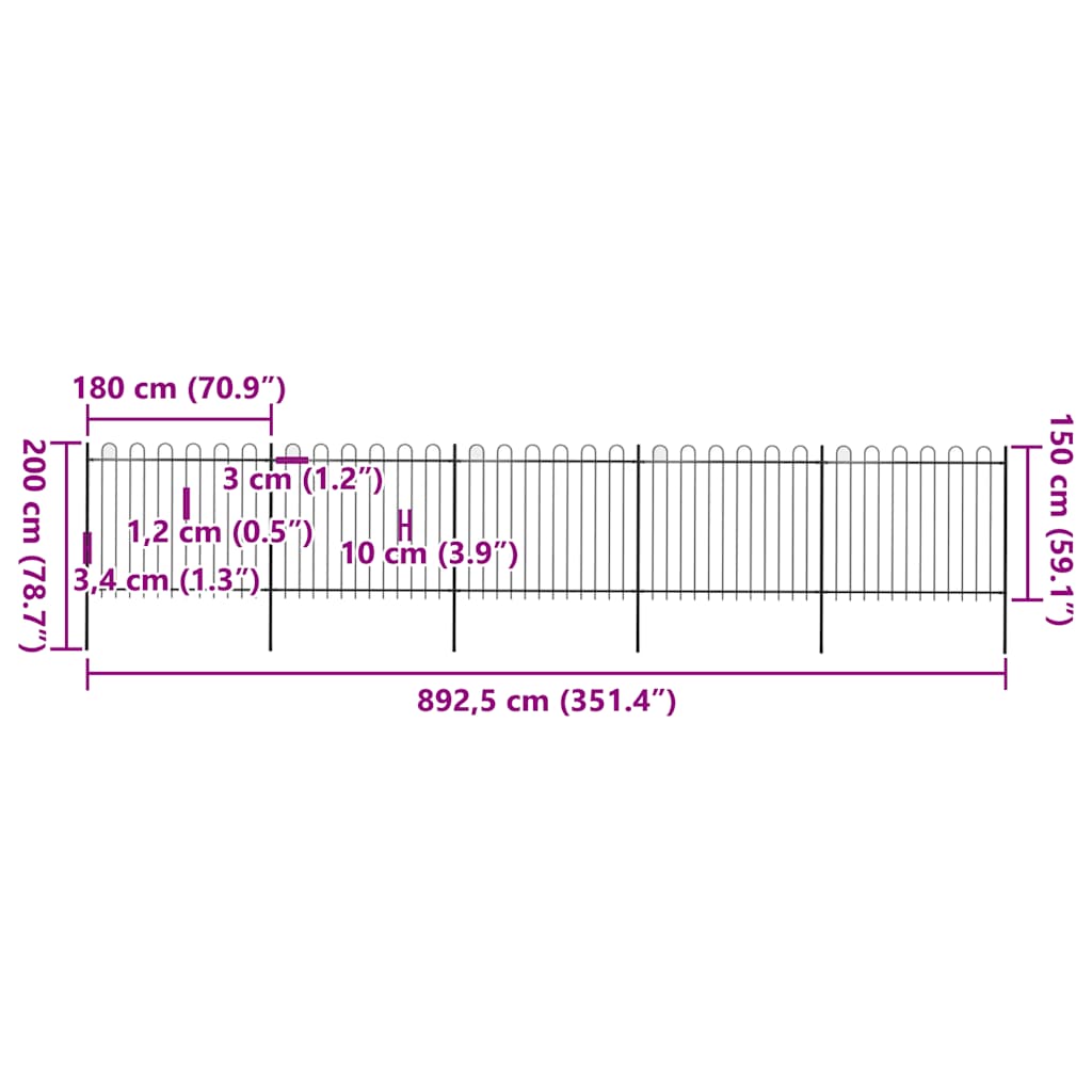 havehegn med bøjleop stål 892,5x150 cm sort