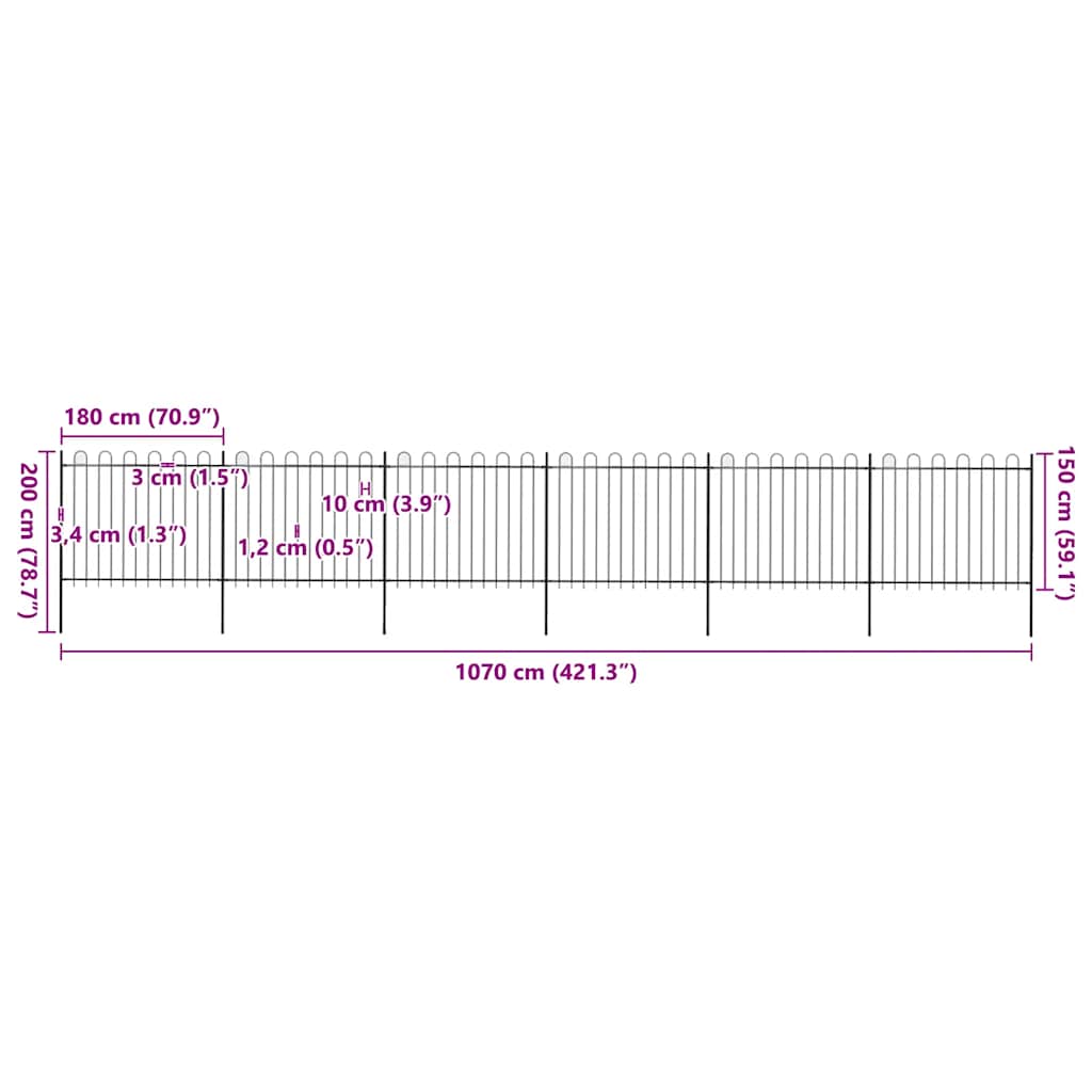 havehegn med bøjleop stål 1070x150 cm sort