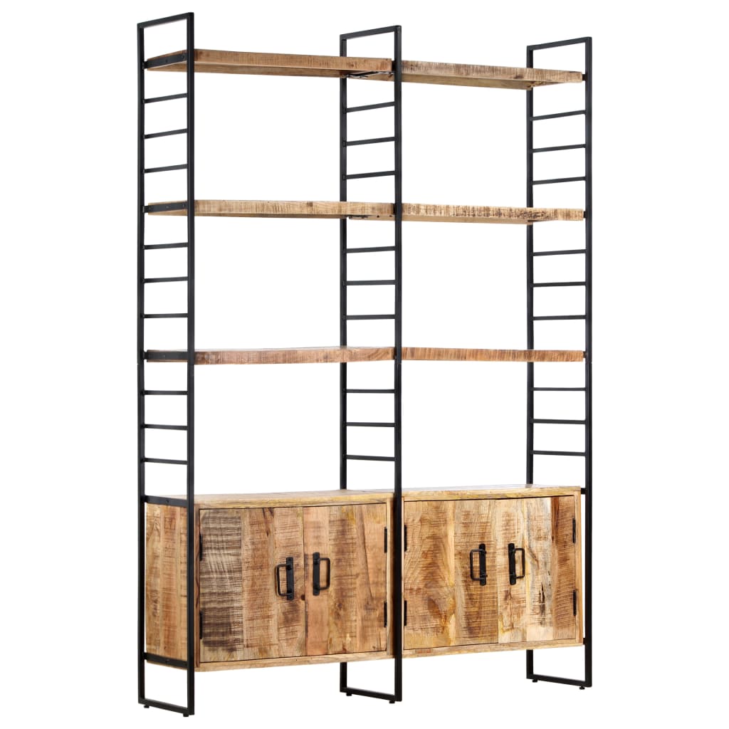 Bogreol i 4 niveauer - ru mangotræ og jern, 124 × 30 × 180 cm