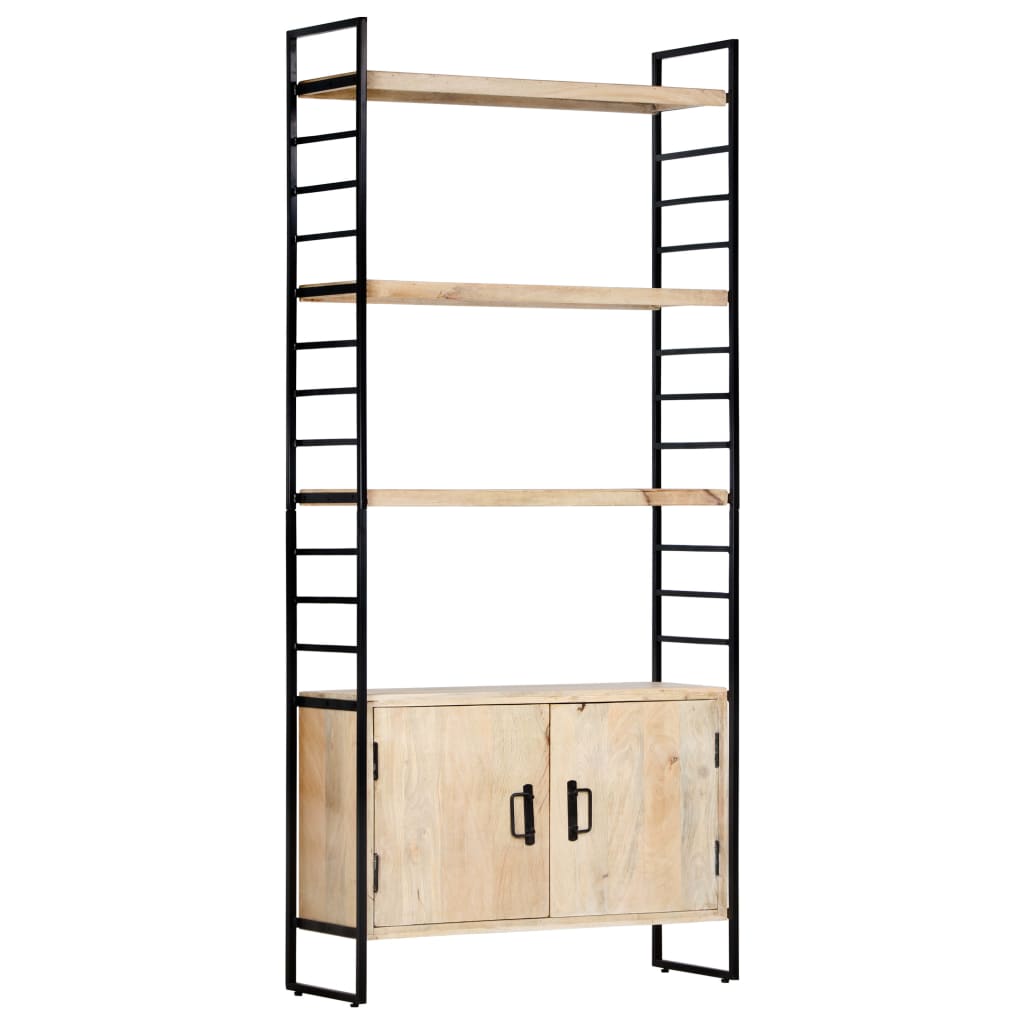 Bogreol i 4 niveauer - 80 × 30 × 180 cm i massivt mangotræ og sort jern