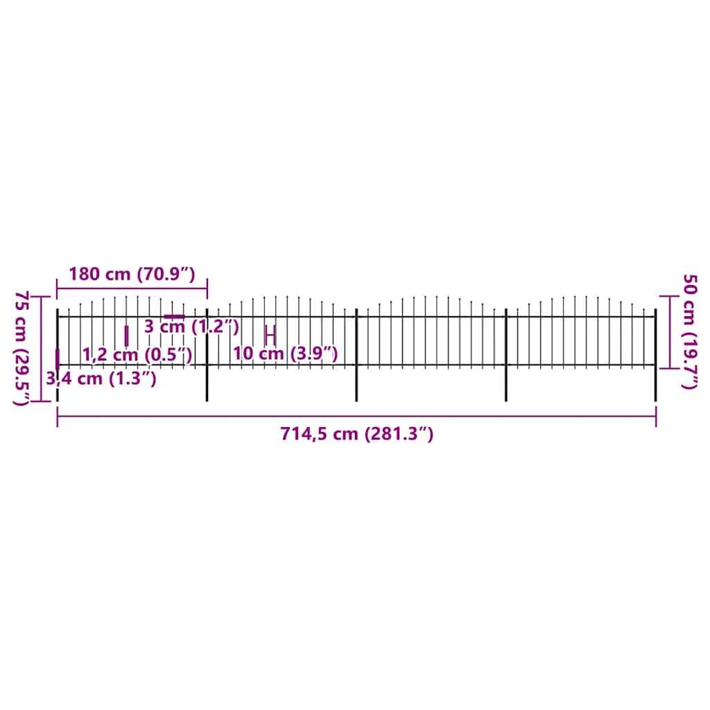 havehegn med spydtop stål 714,5x75 cm sort