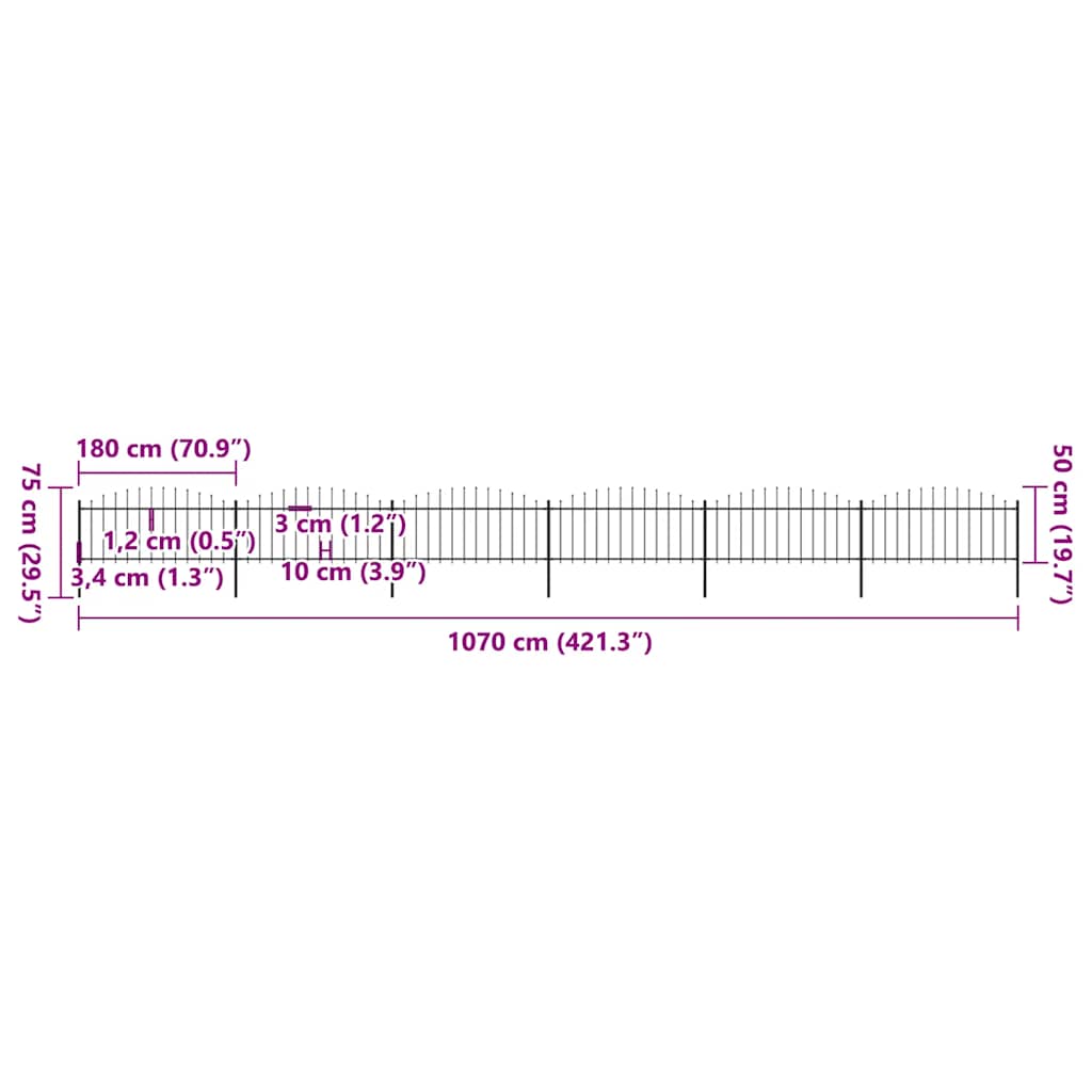 havehegn med spydtop stål 1070x75 cm sort