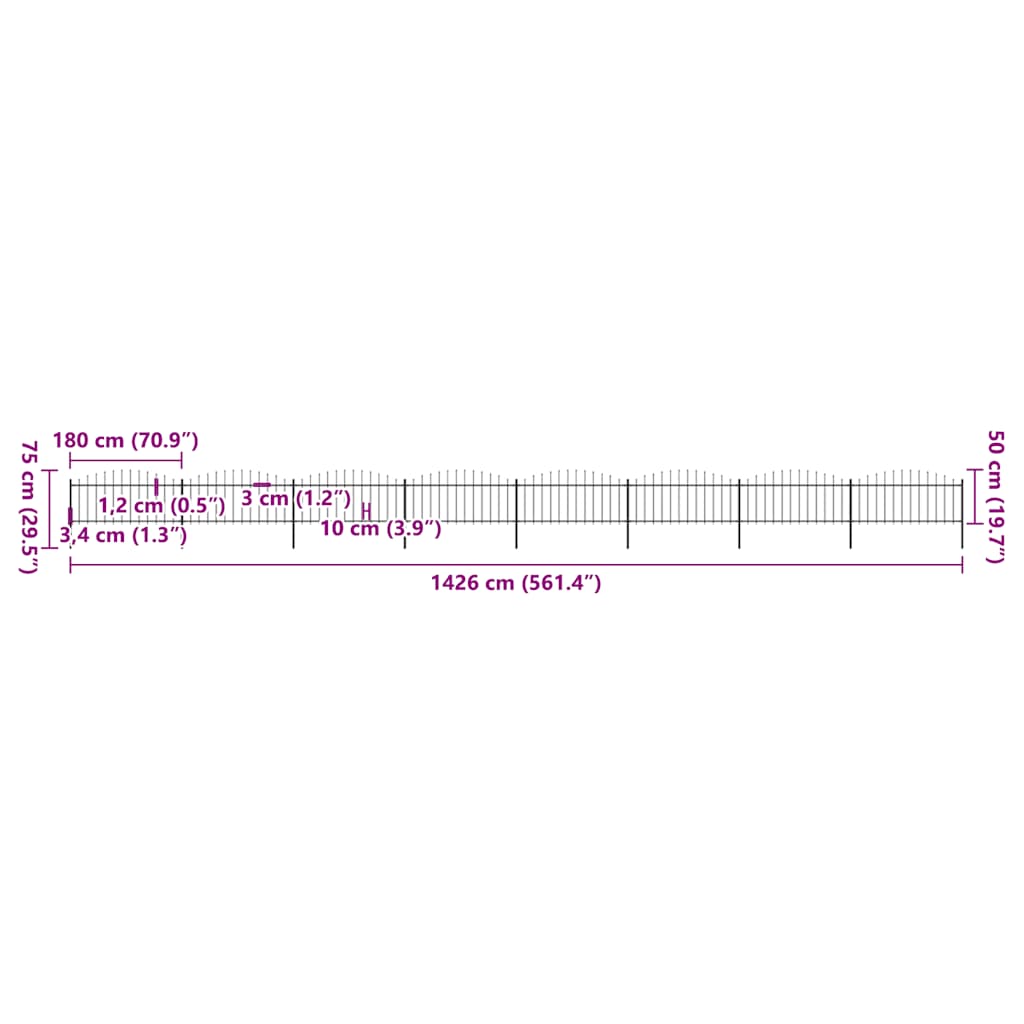 havehegn med spydtop stål 1426x75 cm sort