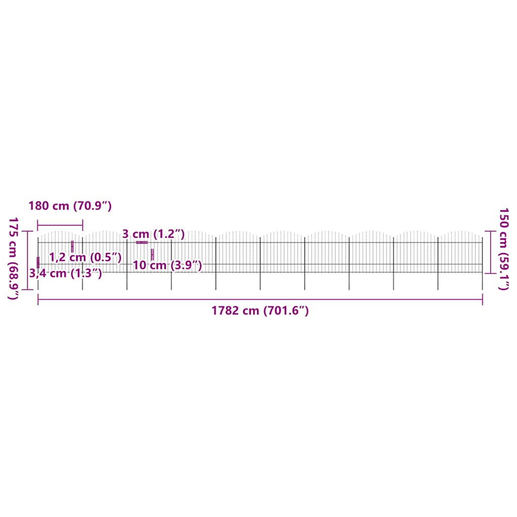 havehegn med spydtop stål 1781,5x175 cm sort