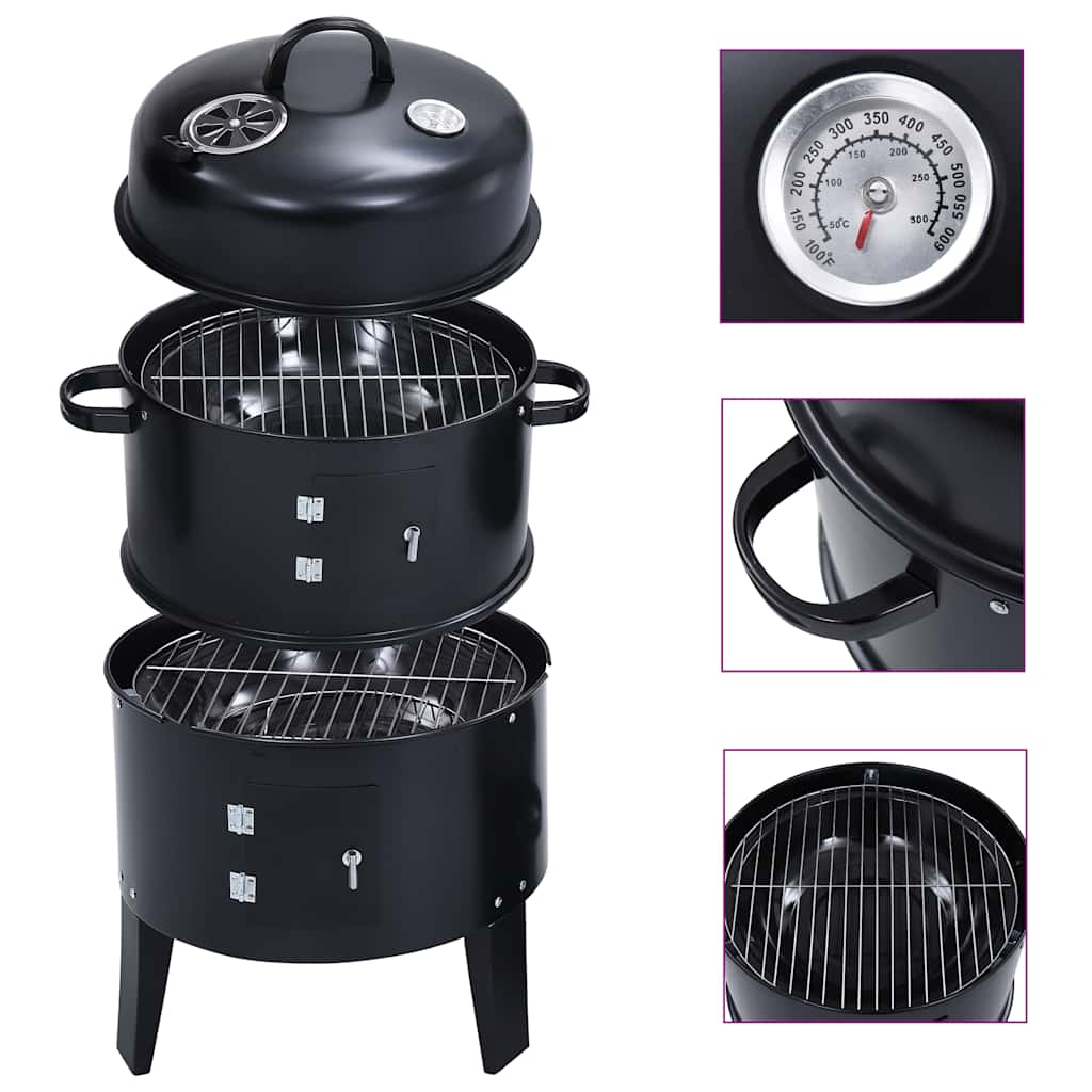 3-i-1 kul-/røgegrill 40 × 80 cm - sort stål