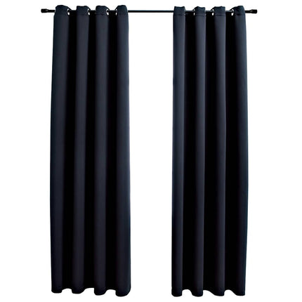 mørklægningsgardiner 2 stk. med metalringe 140 x 245 cm sort
