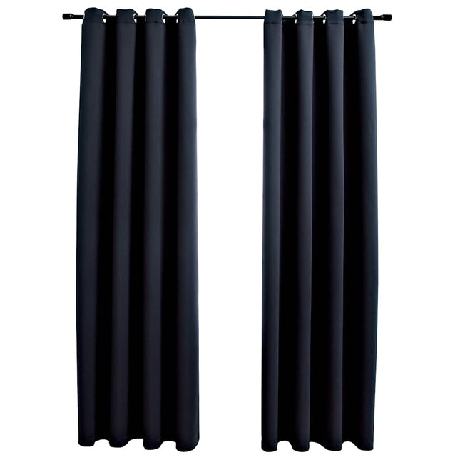 mørklægningsgardiner 2 stk. med metalringe 140 x 245 cm sort