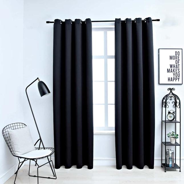 mørklægningsgardiner 2 stk. med metalringe 140 x 245 cm sort