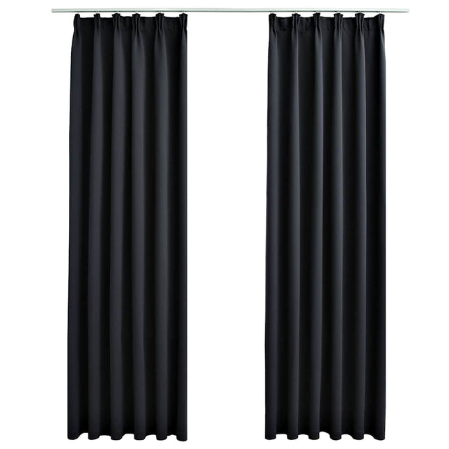 mørklægningsgardiner med kroge 2 stk. 140 x 175 cm sort