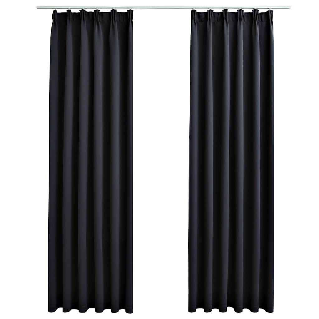 mørklægningsgardiner med kroge 2 stk. 140 x 175 cm sort