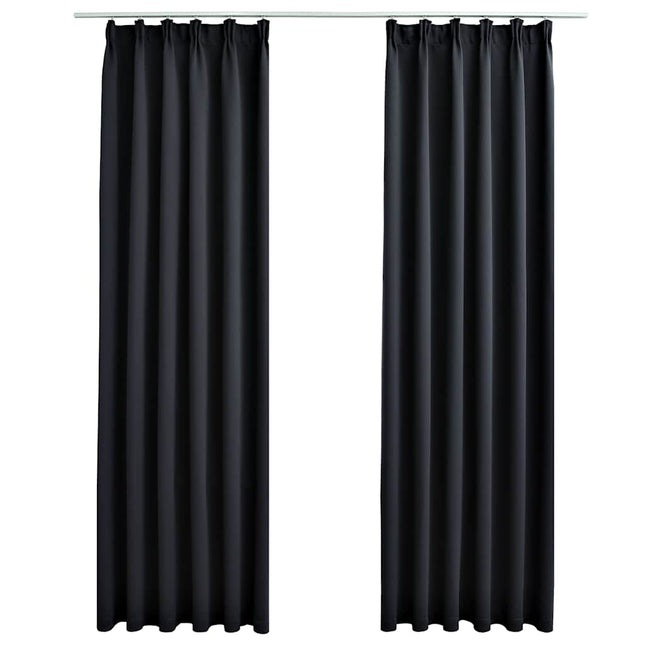 mørklægningsgardiner med kroge 2 stk. 140 x 225 cm sort