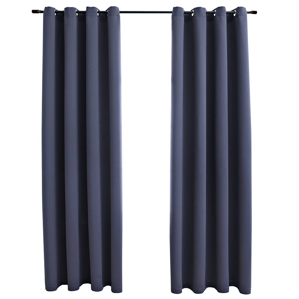 mørklægningsgardiner 2 stk. metalringe 140 x 225 cm antracitgrå