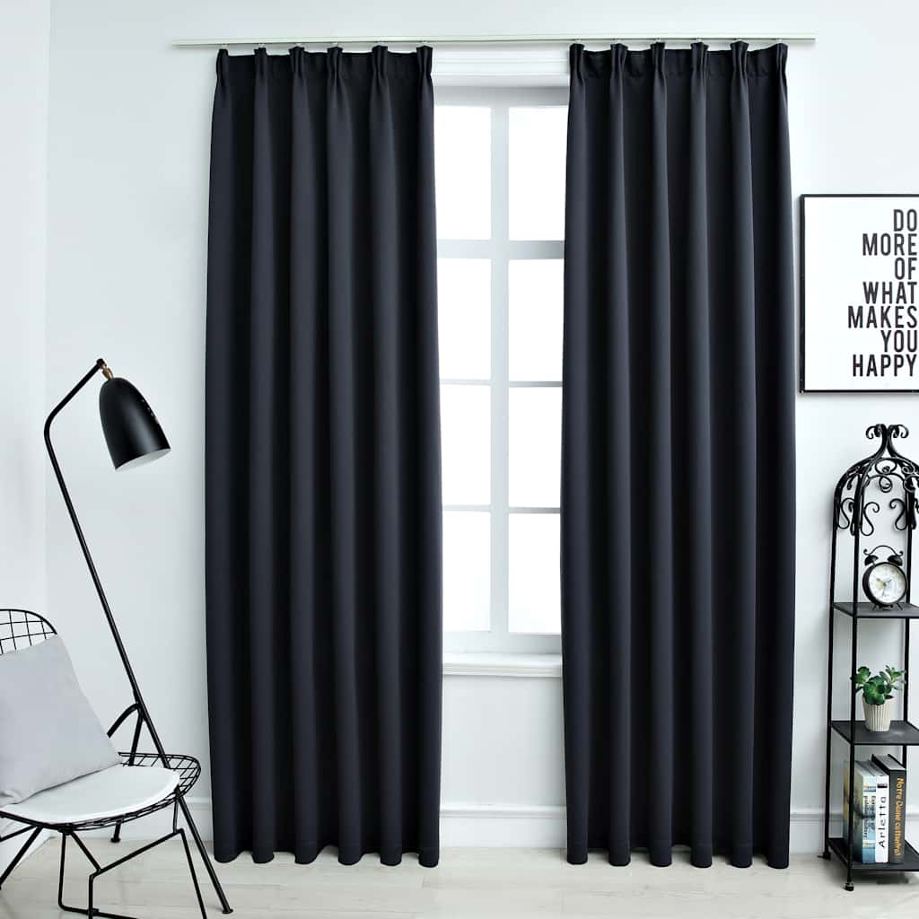 mørklægningsgardiner med kroge 2 stk. 140 x 225 cm antracitgrå