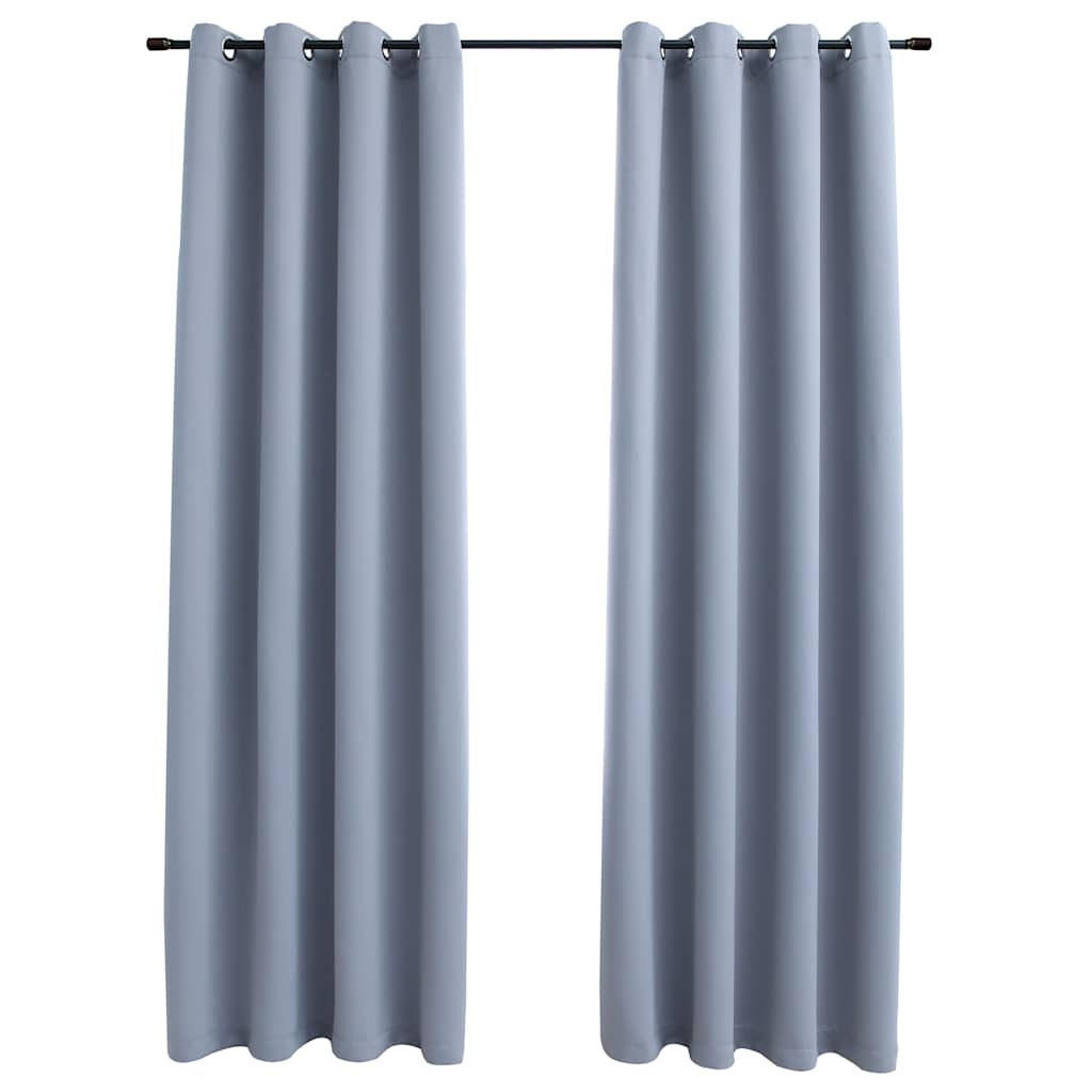 mørklægningsgardiner 2 stk. med metalringe 140 x 225 cm grå