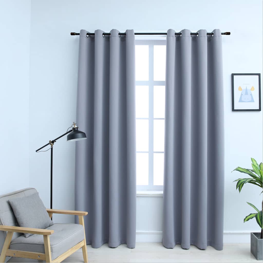 mørklægningsgardiner 2 stk. med metalringe 140 x 245 cm grå