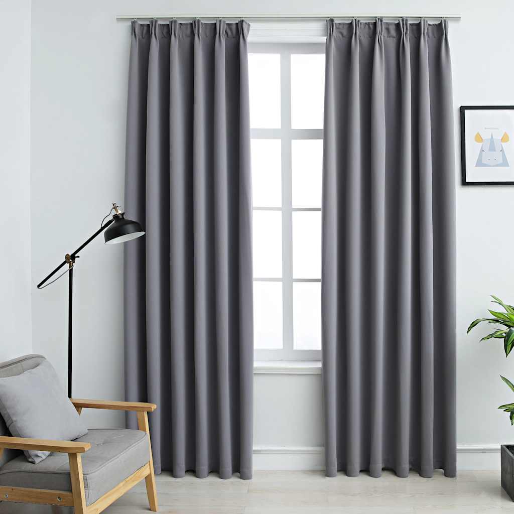 mørklægningsgardiner med kroge 2 stk. 140 x 175 cm grå