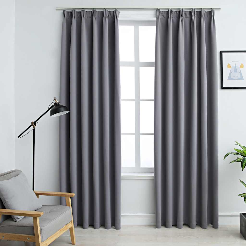 mørklægningsgardiner med kroge 2 stk. 140 x 225 cm grå