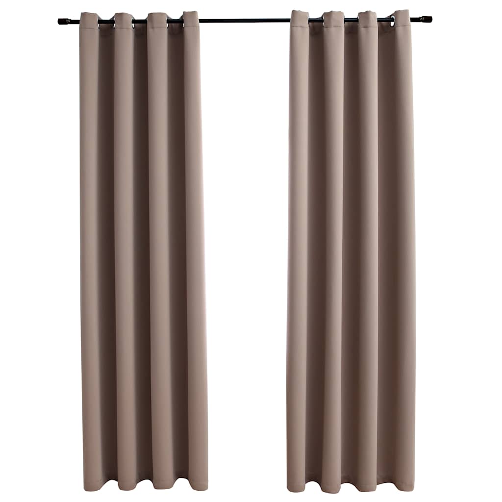 mørklægningsgardiner 2 stk. med metalringe 140 x 175 cm gråbrun