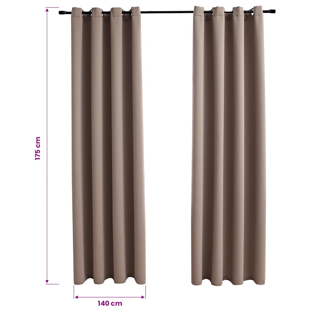 mørklægningsgardiner 2 stk. med metalringe 140 x 175 cm gråbrun