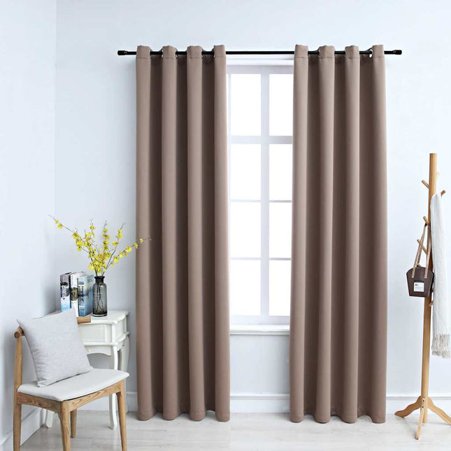 mørklægningsgardiner 2 stk. med metalringe 140 x 245 cm gråbrun