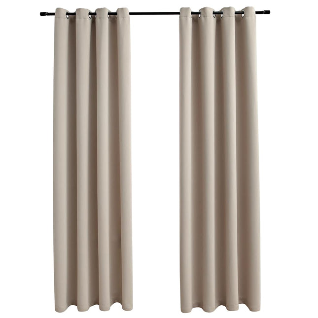 mørklægningsgardiner 2 stk. med metalringe 140 x 175 cm beige