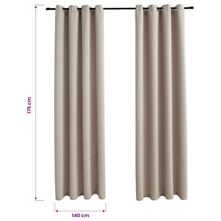 mørklægningsgardiner 2 stk. med metalringe 140 x 175 cm beige