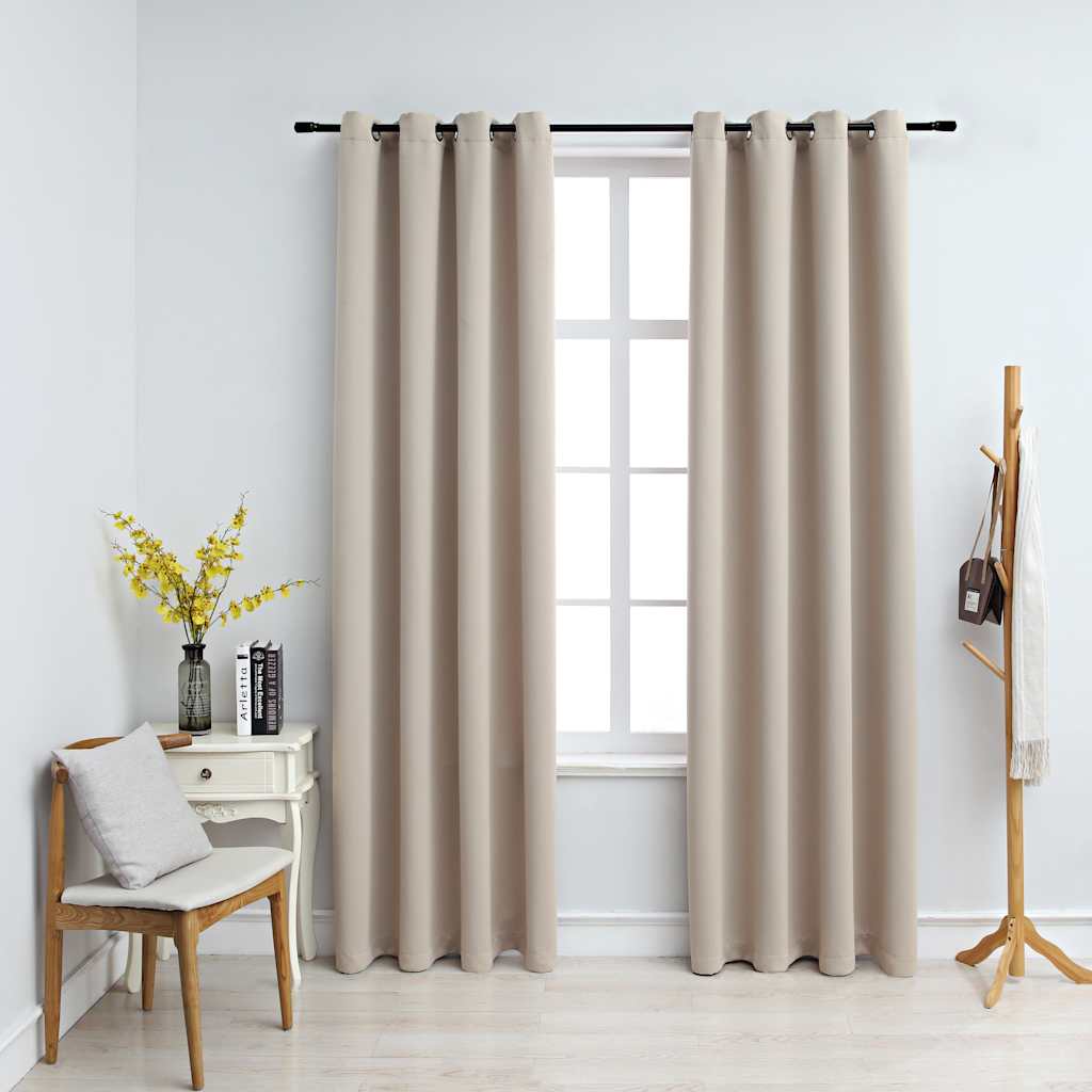 mørklægningsgardiner 2 stk. med metalringe 140 x 245 cm beige