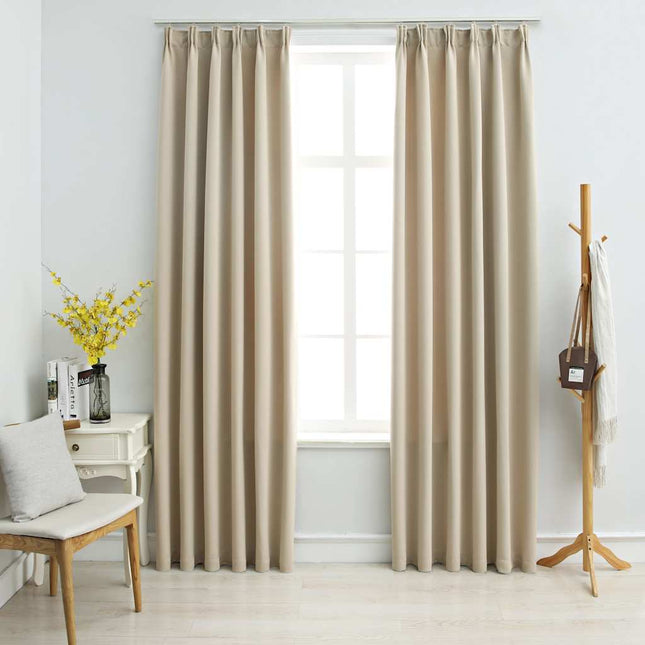 mørklægningsgardiner 2 stk. med kroge 140 x 225 cm beige